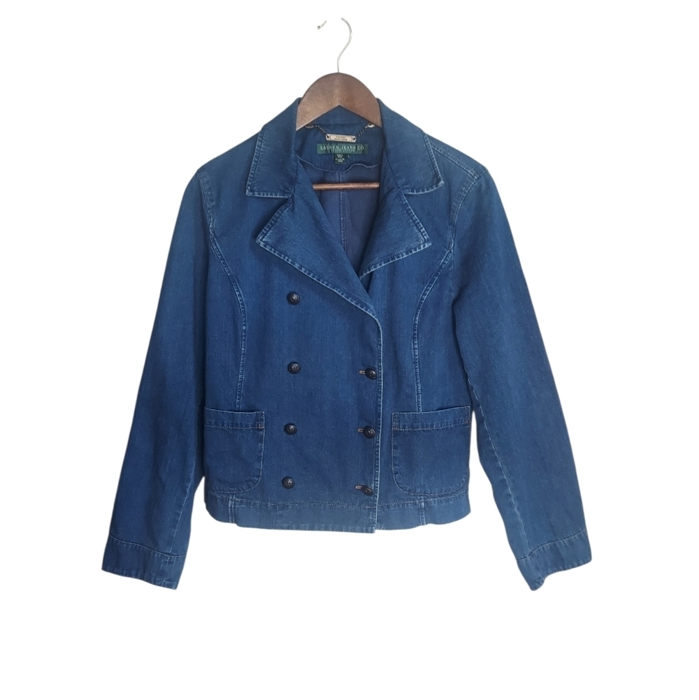 Vintage 90's Ralph Lauren Double-Breasted Denim Jacket Blazer - Picture 1 of 5